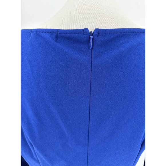 Royal Blue Vintage Ruffled Cocktail Dress With Side Drape, Size L - Picture 7 of 10